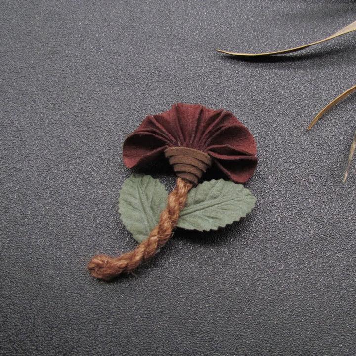Wedding Burgundy Crinkled Flower Original Design Cloth Brooch