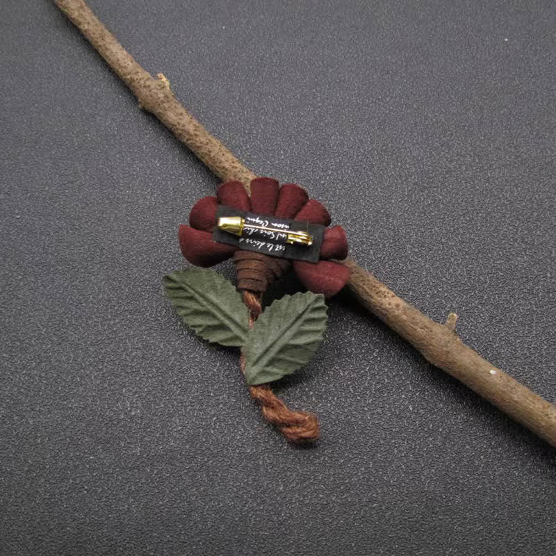 Wedding Burgundy Crinkled Flower Original Design Cloth Brooch