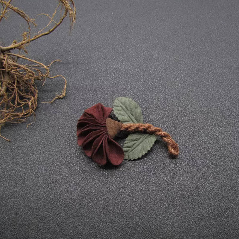 Wedding Burgundy Crinkled Flower Original Design Cloth Brooch