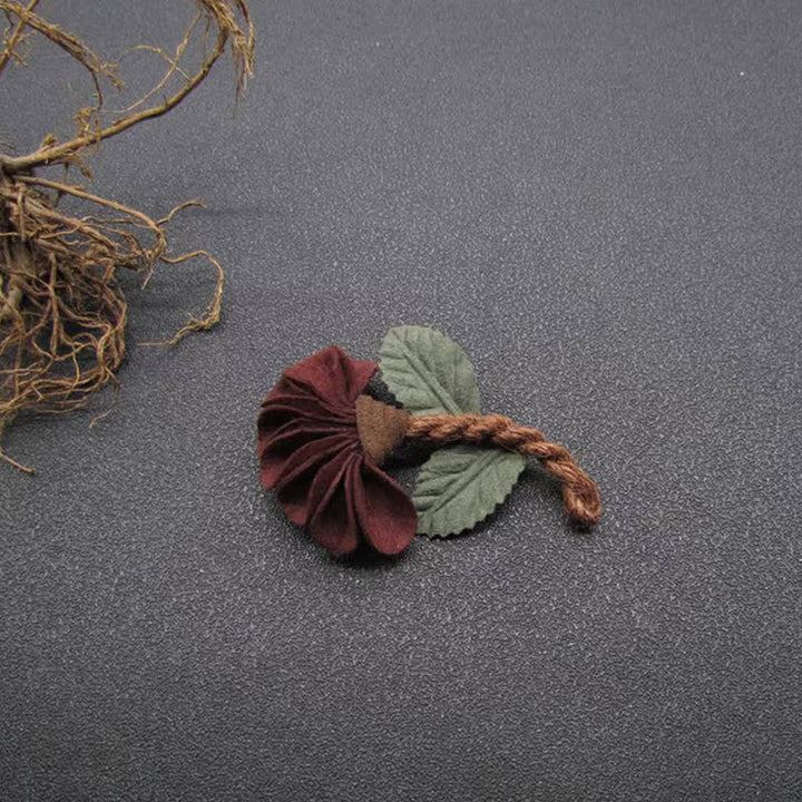 Wedding Burgundy Crinkled Flower Original Design Cloth Brooch