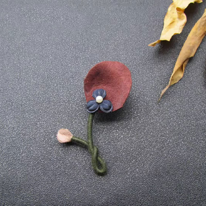 Burgundy & Blue Wedding Original Design Flower Cloth Brooch