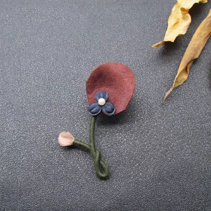 Burgundy & Blue Wedding Original Design Flower Cloth Brooch