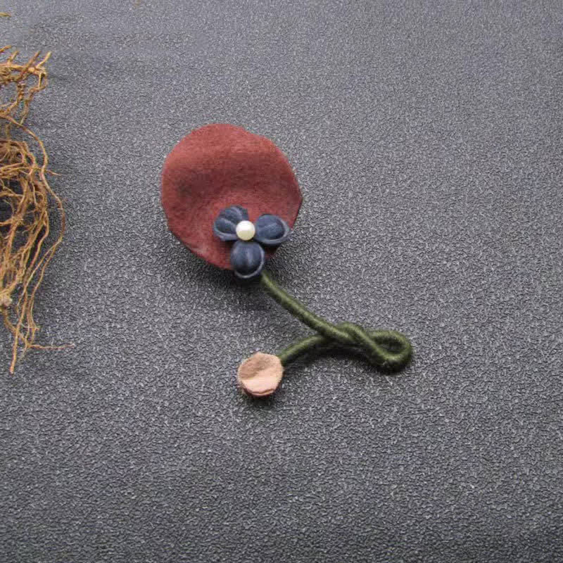 Burgundy & Blue Wedding Original Design Flower Cloth Brooch