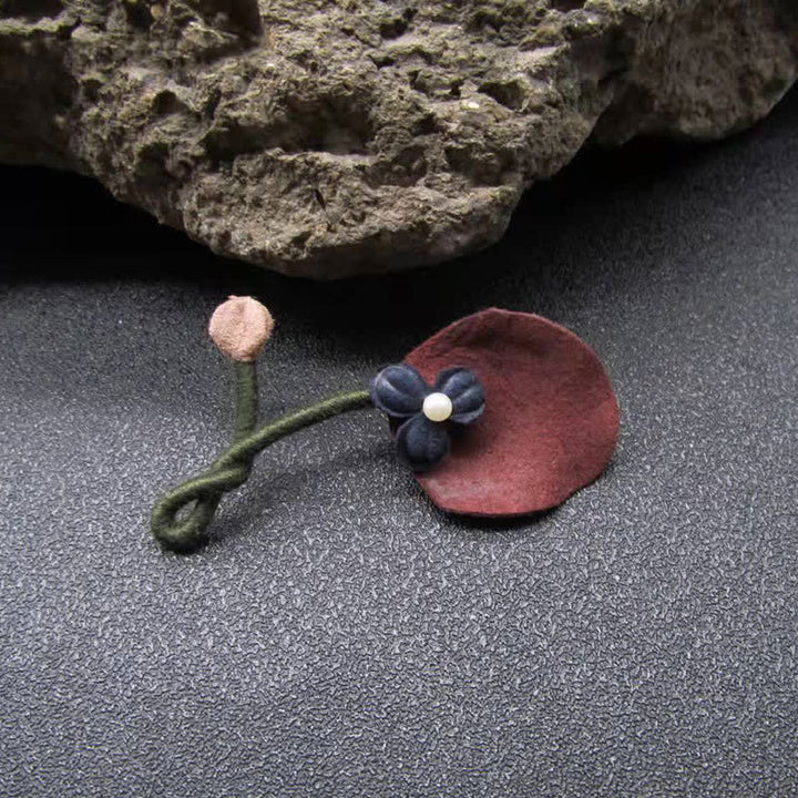 Burgundy & Blue Wedding Original Design Flower Cloth Brooch