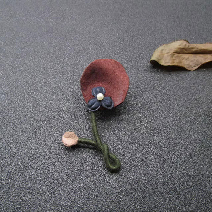 Burgundy & Blue Wedding Original Design Flower Cloth Brooch