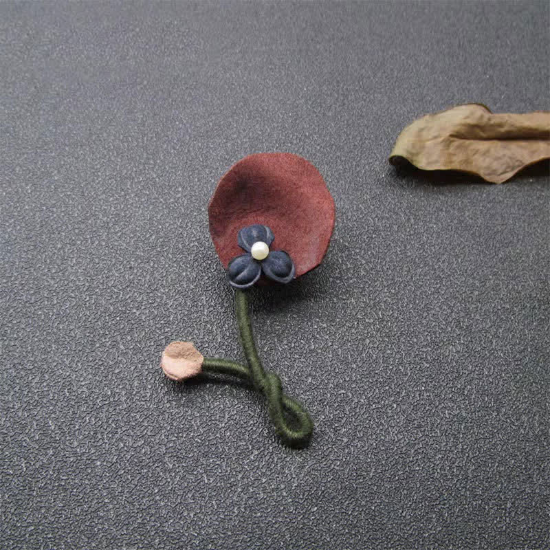 Burgundy & Blue Wedding Original Design Flower Cloth Brooch - Coffee - image 0