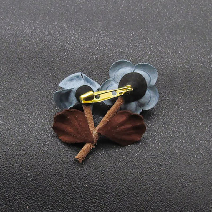 Pale Blue Wedding Original Design Double Flowers Cloth Brooch - image 5