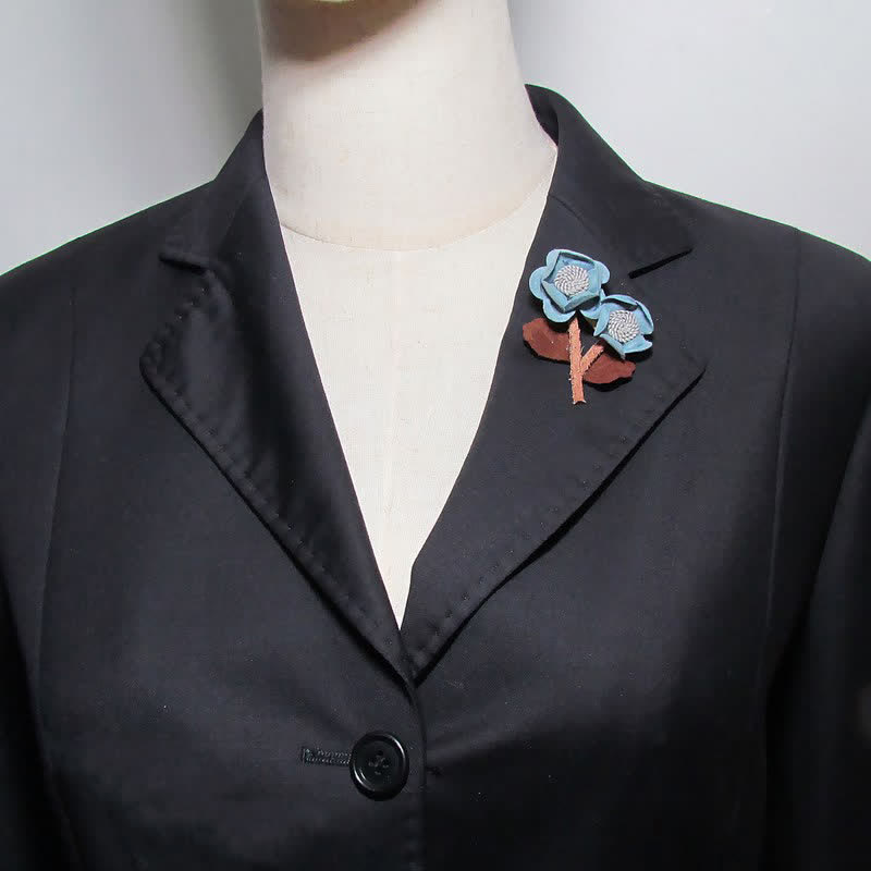 Pale Blue Wedding Original Design Double Flowers Cloth Brooch - image 1