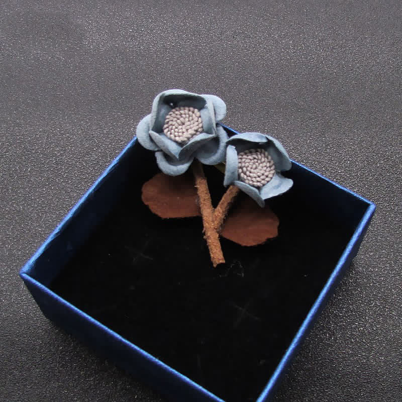 Pale Blue Wedding Original Design Double Flowers Cloth Brooch - image 3