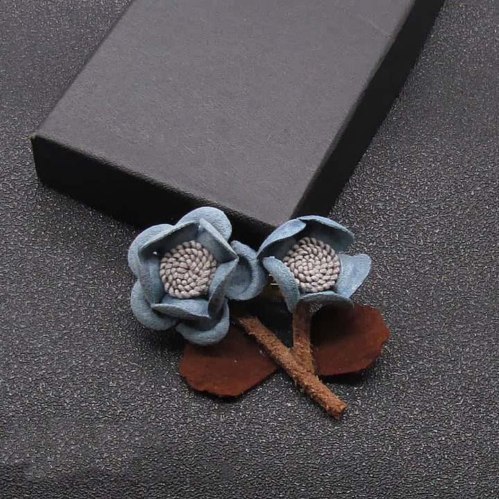Pale Blue Wedding Original Design Double Flowers Cloth Brooch - image 2