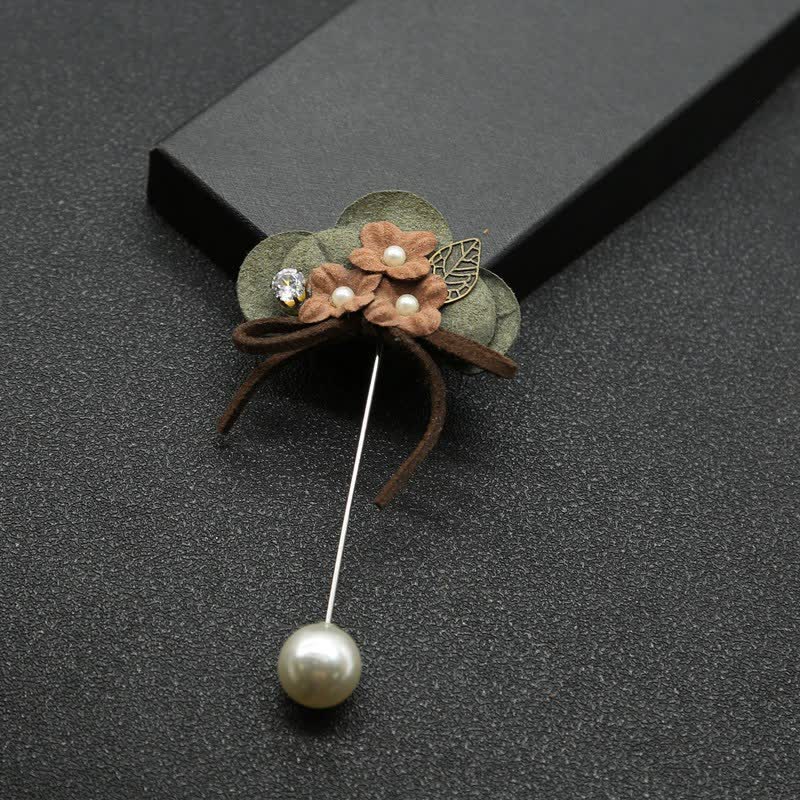 Dark Green Wedding Original Design Flower Cloth Brooch Lapel Pin - image 3