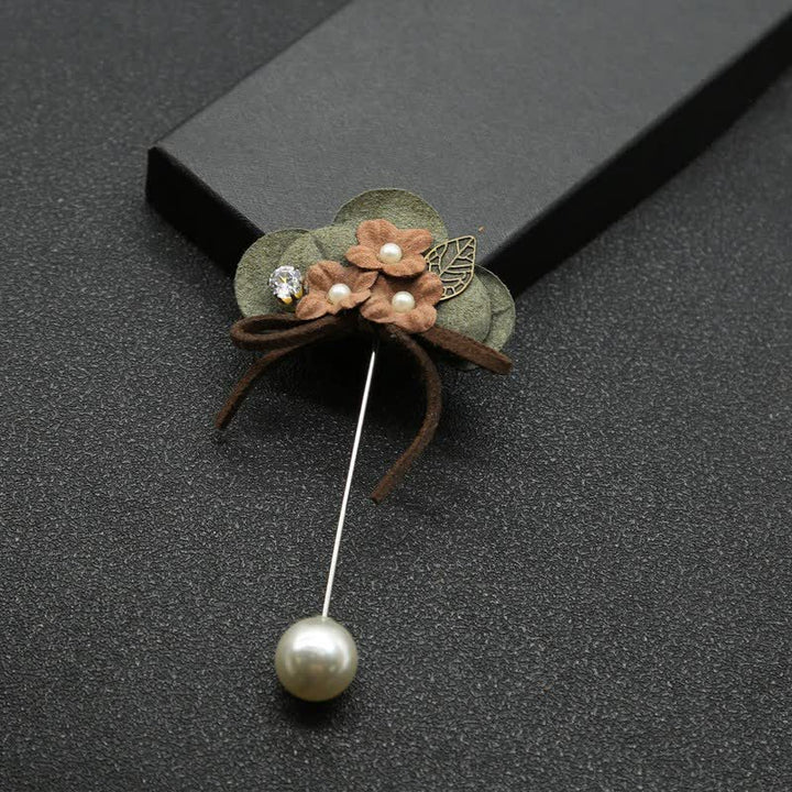 Dark Green Wedding Original Design Flower Cloth Brooch Lapel Pin - image 3