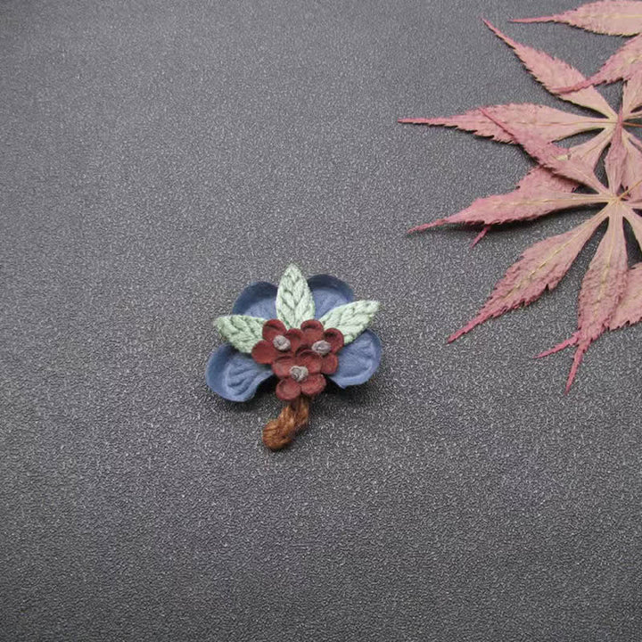 Red Daisy Wedding Original Design Flower Cloth Brooch - Blue - image 5