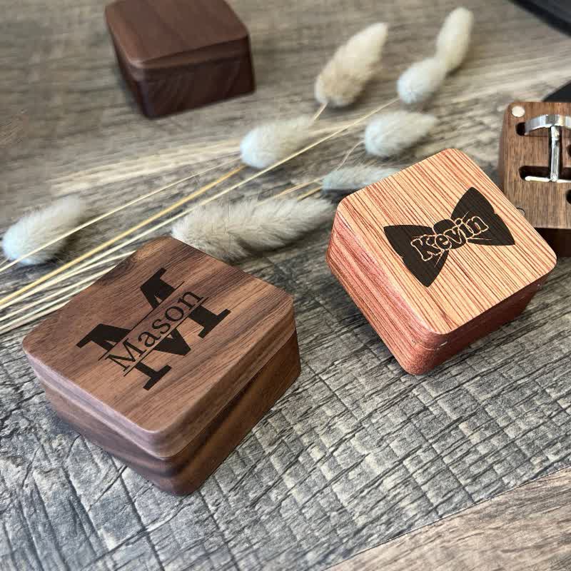 1 Pair Classic Custom Name Wooden Cufflinks with Box