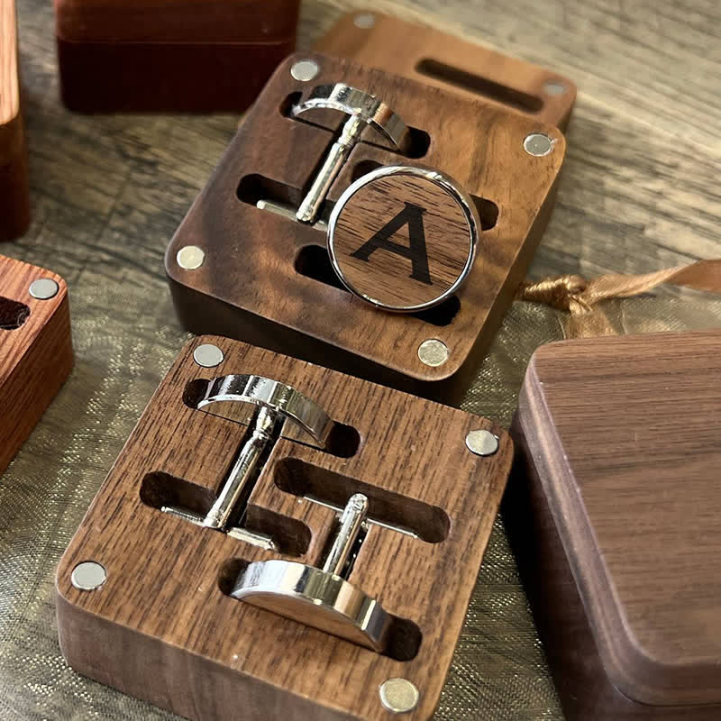1 Pair Classic Custom Name Wooden Cufflinks with Box