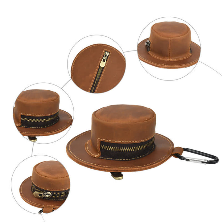 Western Cowboy Hat Shape Retro Coin Leather Bag - image 4