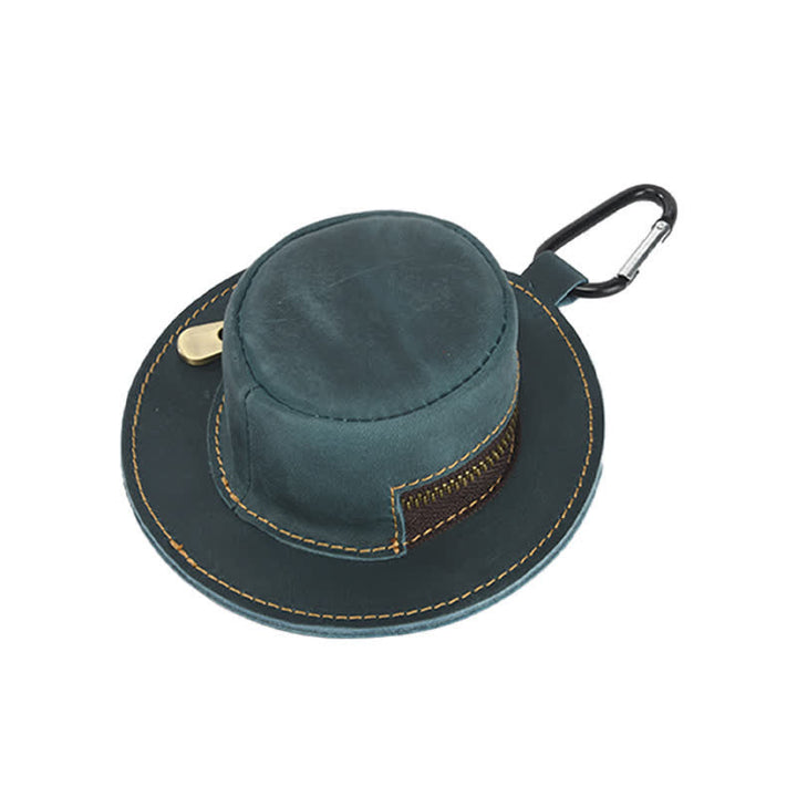 Western Cowboy Hat Shape Retro Coin Leather Bag - Blue - image 11