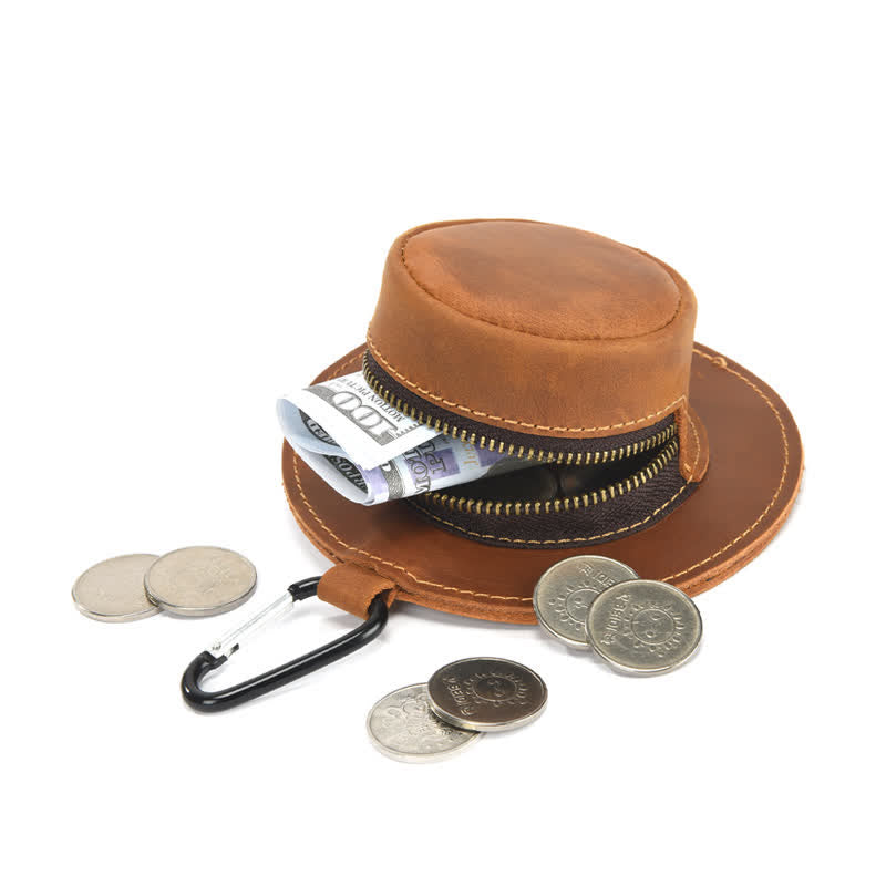 Western Cowboy Hat Shape Retro Coin Leather Bag