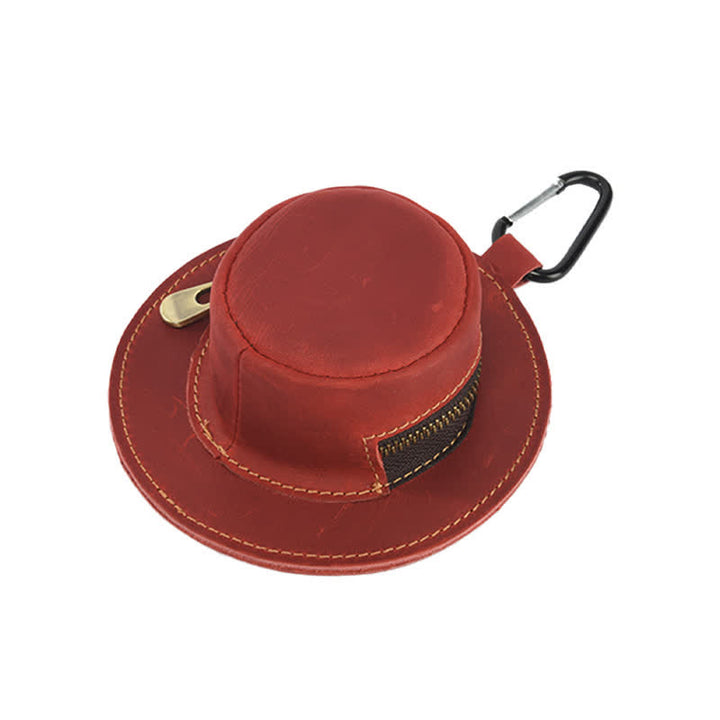 Western Cowboy Hat Shape Retro Coin Leather Bag - Red - image 10