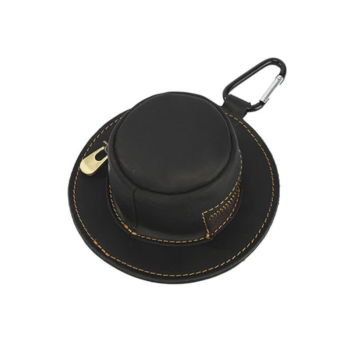 Western Cowboy Hat Shape Retro Coin Leather Bag - Black - image 9