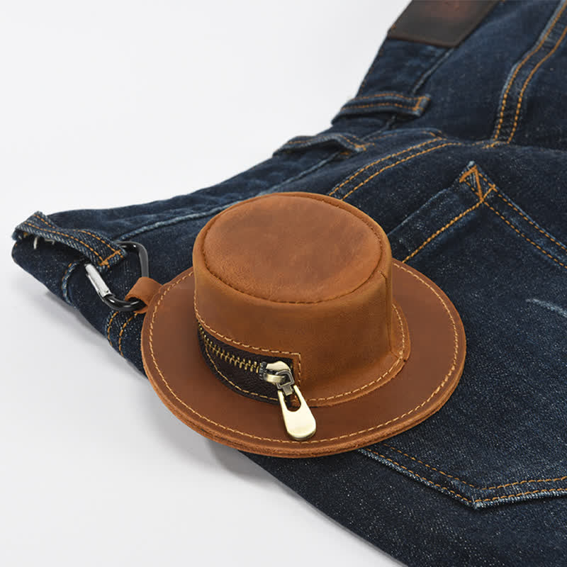 Western Cowboy Hat Shape Retro Coin Leather Bag - image 5