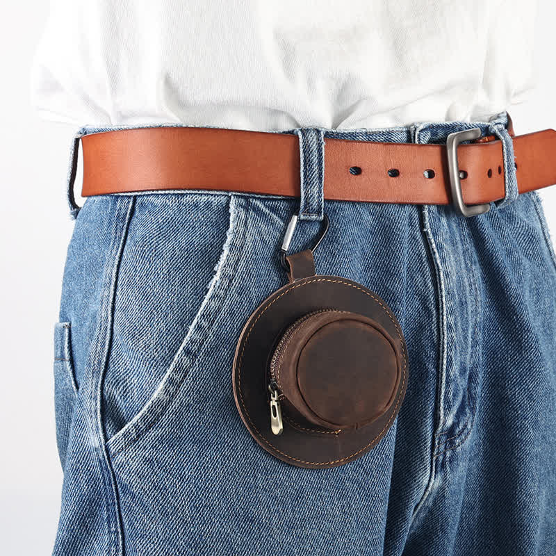 Western Cowboy Hat Shape Retro Coin Leather Bag - image 0