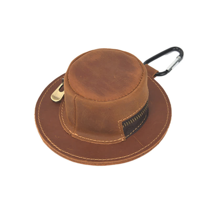 Western Cowboy Hat Shape Retro Coin Leather Bag - Brown - image 3