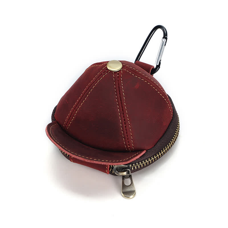 Baseball Hat Shape Creative Coin Leather Bag - Wine Red - image 7