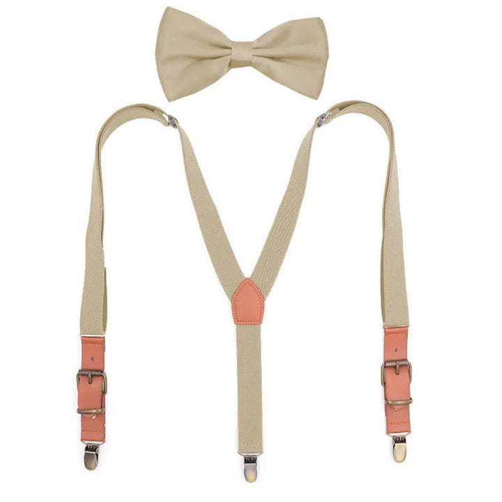 Custom Monogram 2Pcs Bow Tie 3-Clips Adjustable Suspenders Set