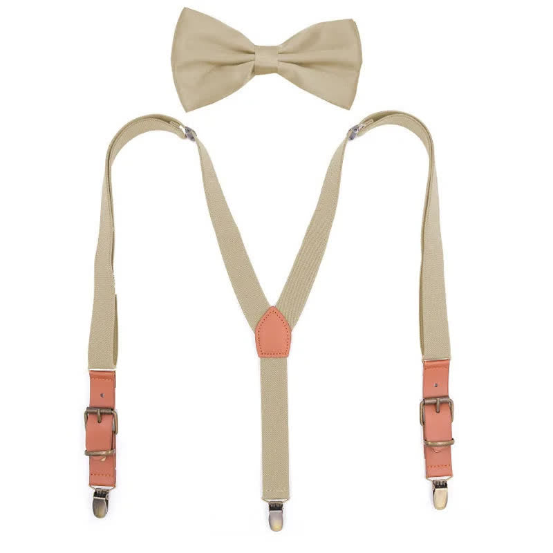 Custom Monogram 2Pcs Bow Tie 3-Clips Adjustable Suspenders Set - Khaki - image 4