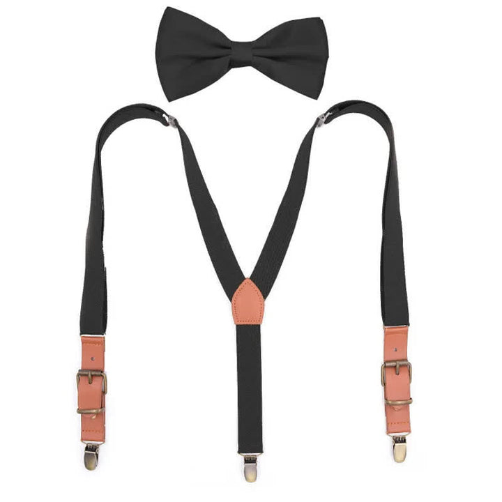 Custom Monogram 2Pcs Bow Tie 3-Clips Adjustable Suspenders Set - Black - image 2