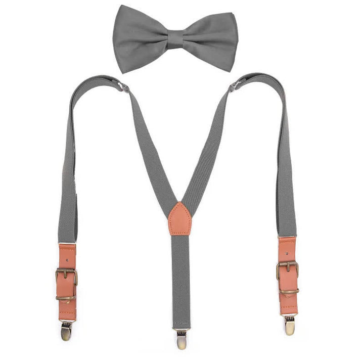 Custom Monogram 2Pcs Bow Tie 3-Clips Adjustable Suspenders Set - Gray - image 5