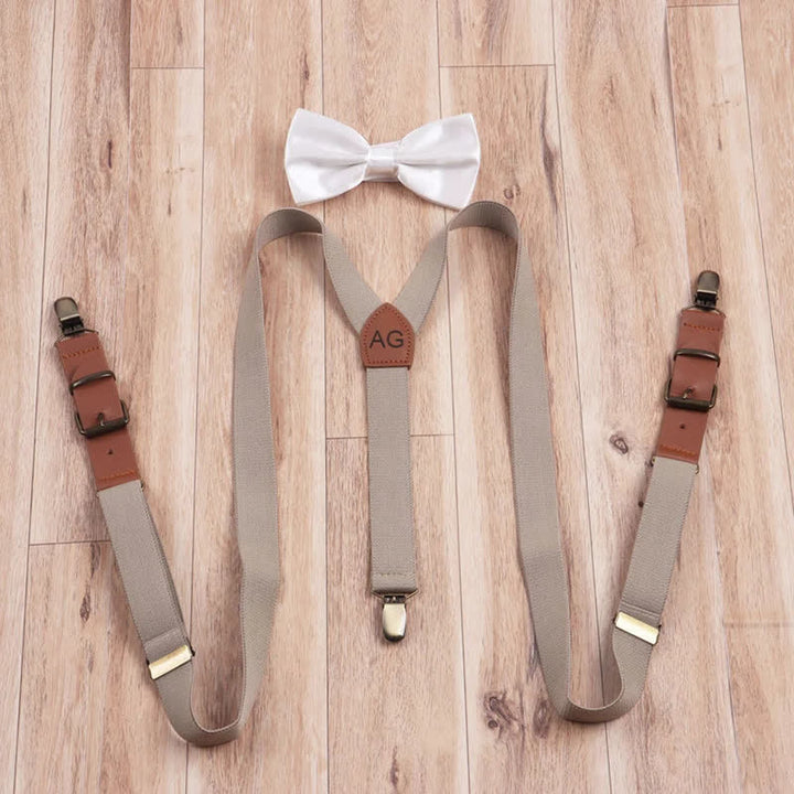 Custom Monogram 2Pcs Bow Tie 3-Clips Adjustable Suspenders Set