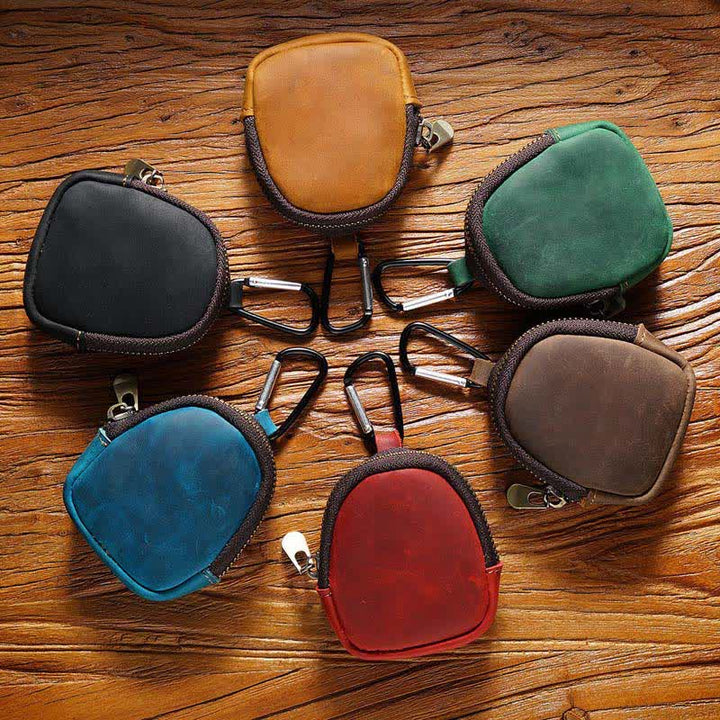 Keychain Zipper Shell Coin Genuine Leather Bag