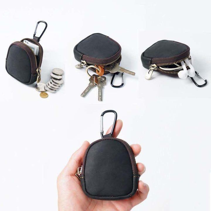 Keychain Zipper Shell Coin Genuine Leather Bag