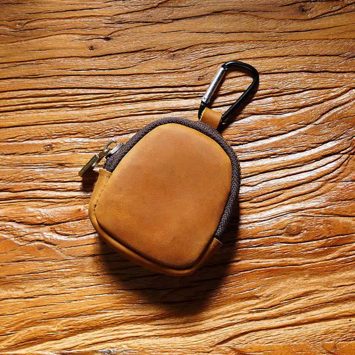 Keychain Zipper Shell Coin Genuine Leather Bag - Brown - image 2