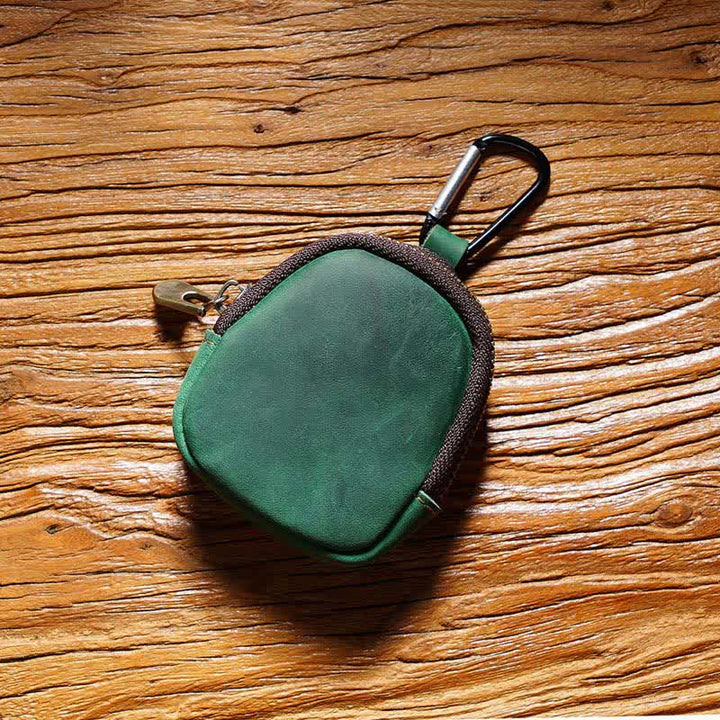 Keychain Zipper Shell Coin Genuine Leather Bag - Dark Green - image 10