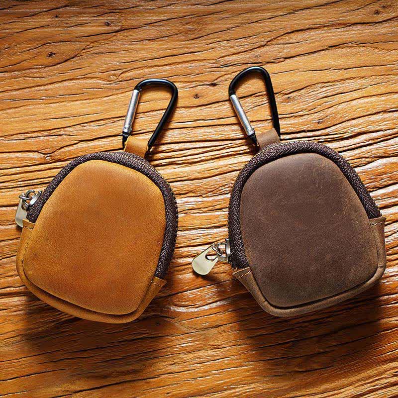 Keychain Zipper Shell Coin Genuine Leather Bag