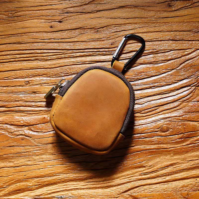 Keychain Zipper Shell Coin Genuine Leather Bag - Brown - image 2