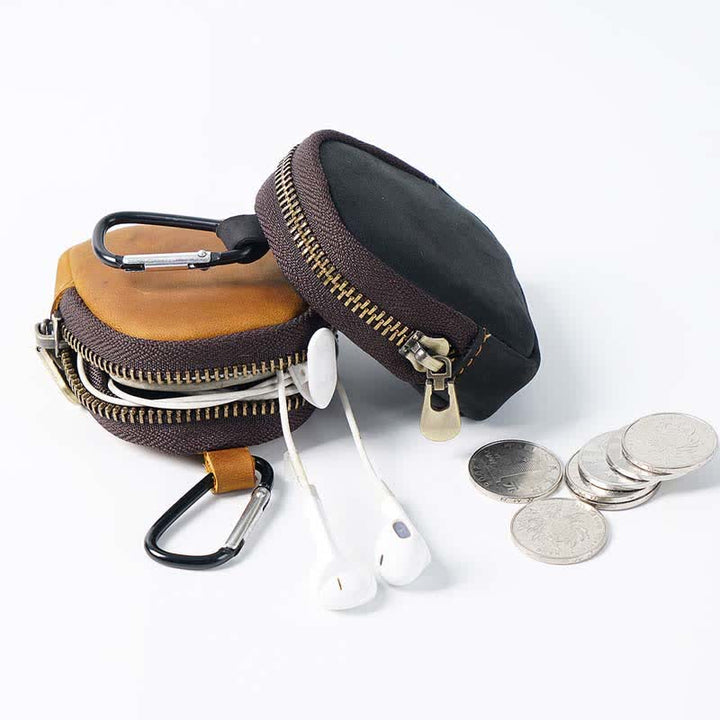 Keychain Zipper Shell Coin Genuine Leather Bag