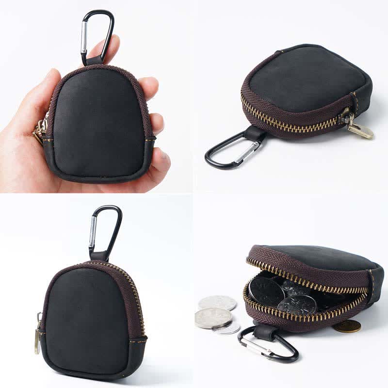 Keychain Zipper Shell Coin Genuine Leather Bag