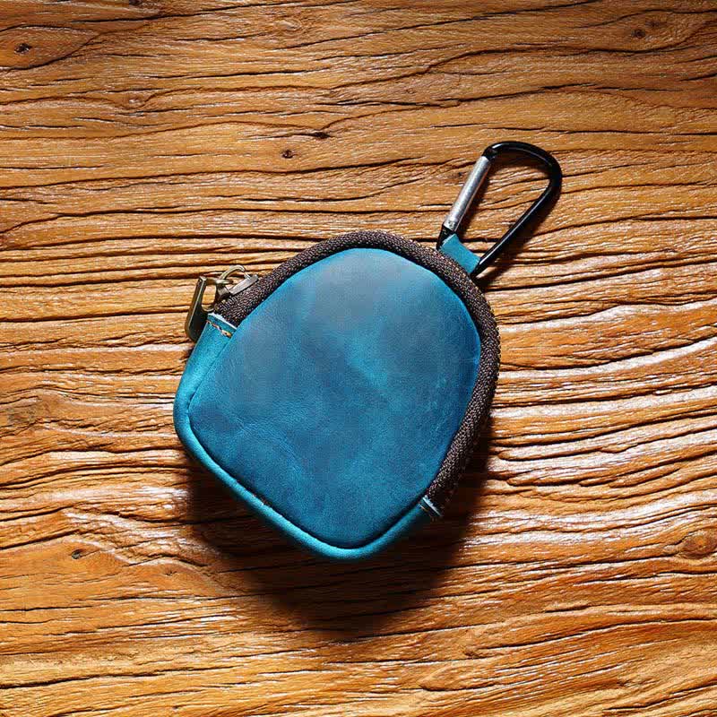 Keychain Zipper Shell Coin Genuine Leather Bag - Blue - image 12