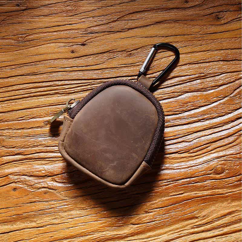 Keychain Zipper Shell Coin Genuine Leather Bag - Coffee - image 9