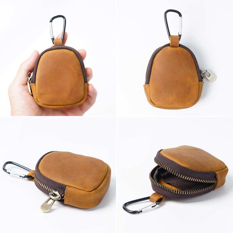 Keychain Zipper Shell Coin Genuine Leather Bag