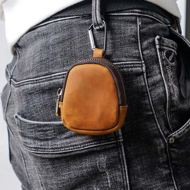 Keychain Zipper Shell Coin Genuine Leather Bag