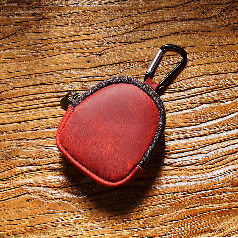 Keychain Zipper Shell Coin Genuine Leather Bag