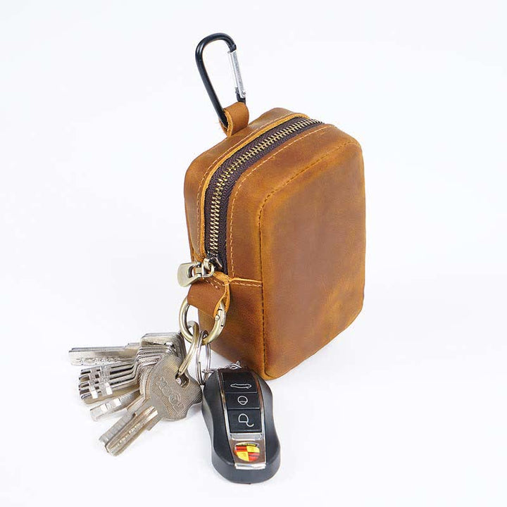 Cube Outdoor Zipper Coin Genuine Leather Mini Belt Bag