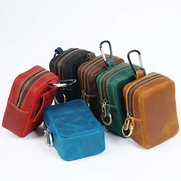 Cube Outdoor Zipper Coin Genuine Leather Mini Belt Bag