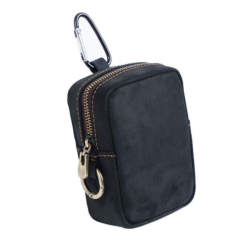 Cube Outdoor Zipper Coin Genuine Leather Mini Belt Bag - Black - image 9