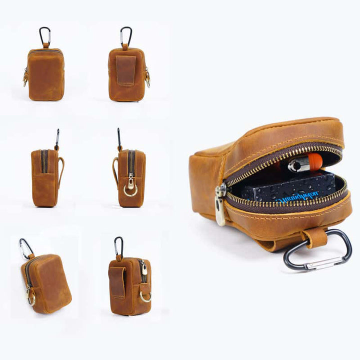 Cube Outdoor Zipper Coin Genuine Leather Mini Belt Bag